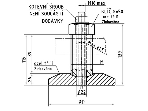 Noha stavitelná ocelová kotevní