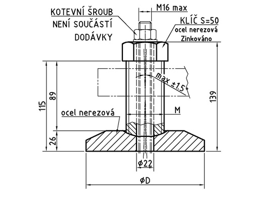 Noha stavitelná nerezová kotevní